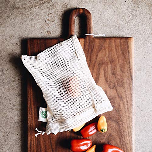 Organic Cotton Mart 2L mesh bag with drawstring keeps groceries secure