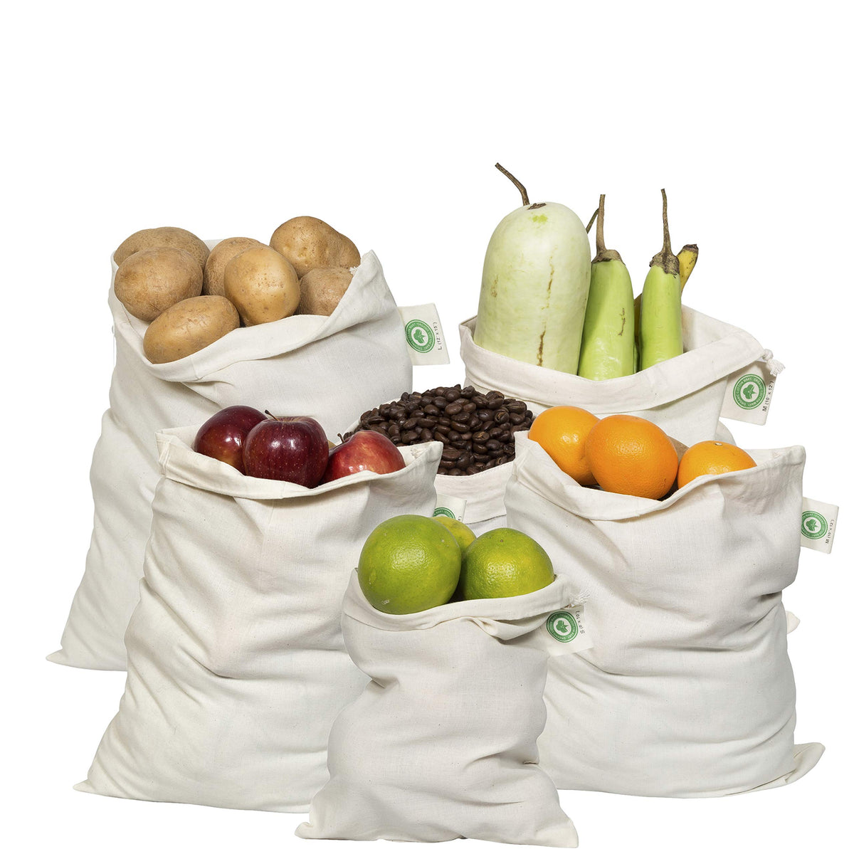 Organic Cotton Mart produce bags with tare weight label for easy weighing.