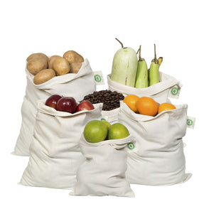 Organic Cotton Mart produce bags with tare weight label for easy weighing.