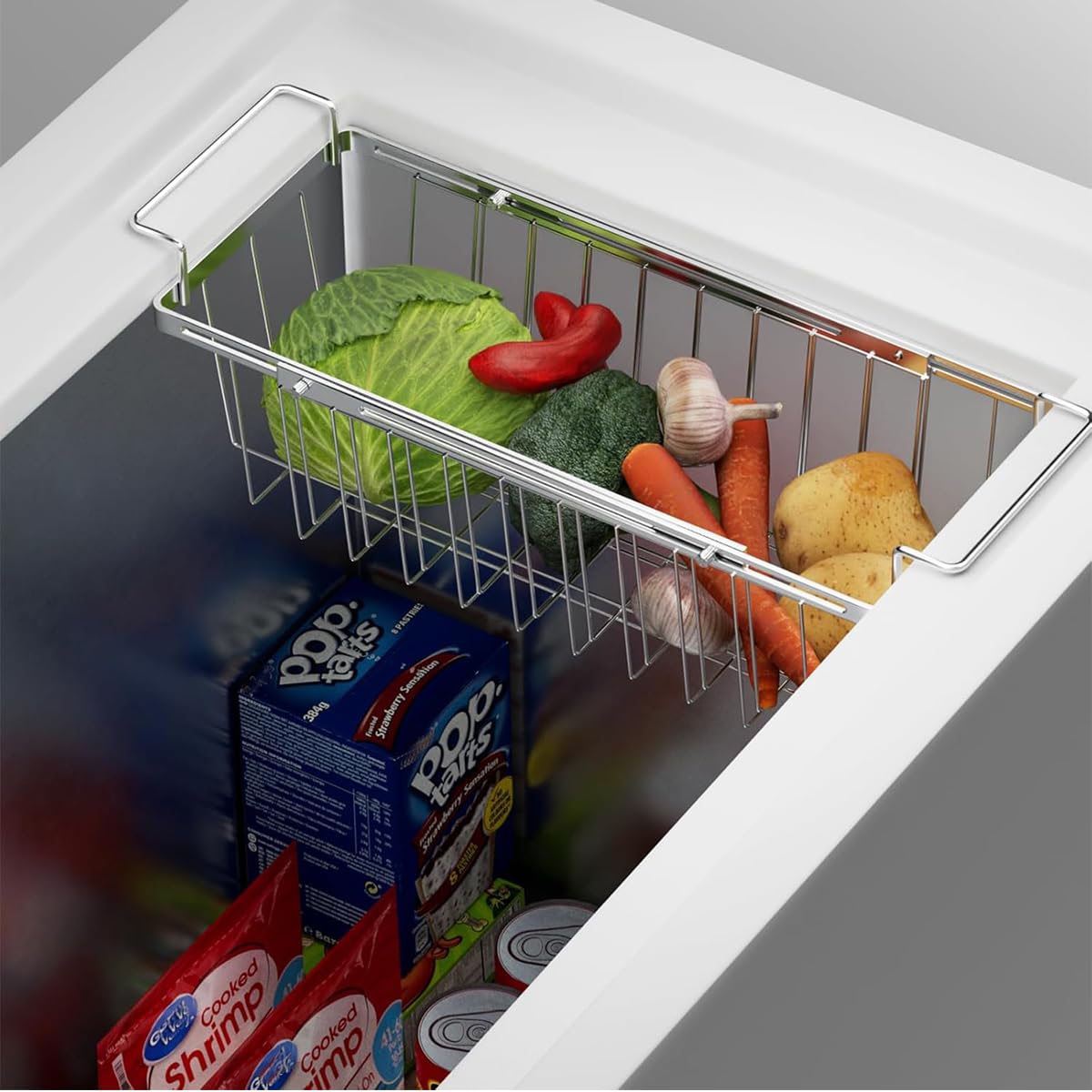 Orgneas hanging freezer basket enables easy access and sliding