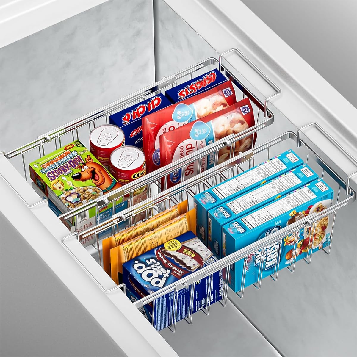 Orgneas freezer basket with lock design secures on rails