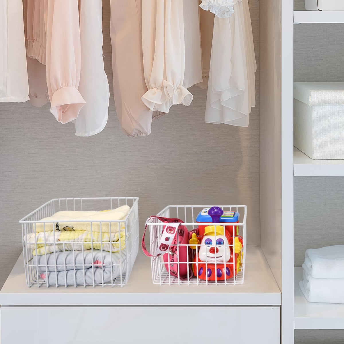 Orgneas cuboid-design freezer baskets maximize space efficiency.