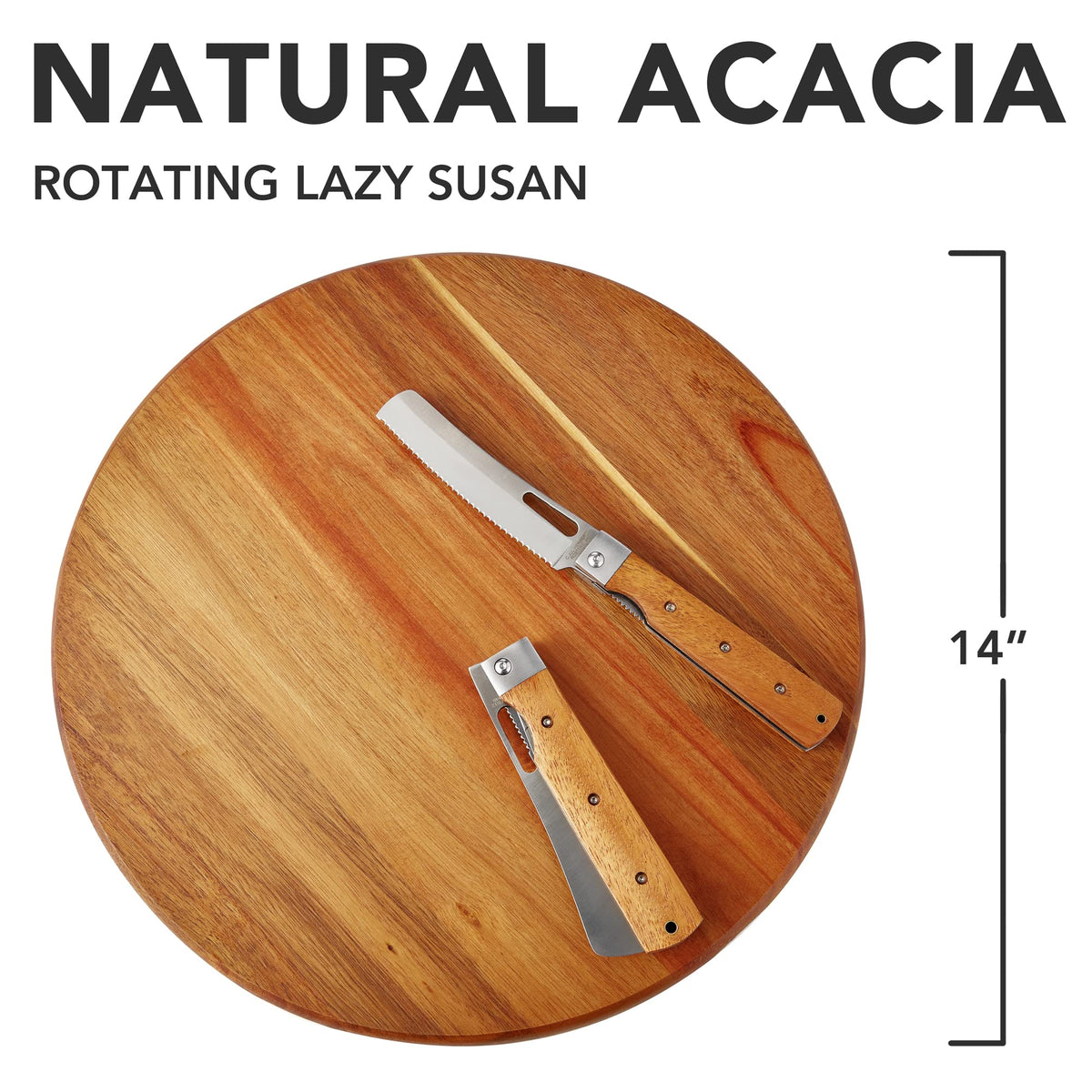Oridom acacia lazy susan 360-degree rotation close-up shows smooth, silent operation
