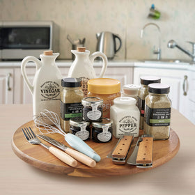 Oridom acacia lazy susan in bathroom organizes cosmetics