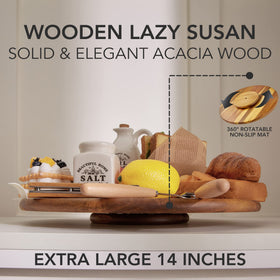 Oridom acacia lazy susan displays decorative items on dining table