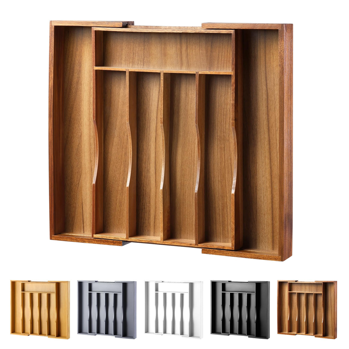 oridom expandable acacia drawer organizer in kitchen drawer for easy utensil access