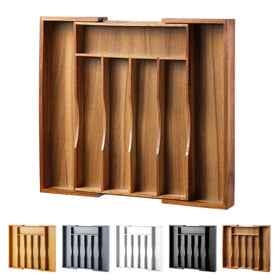 oridom expandable acacia drawer organizer in kitchen drawer for easy utensil access