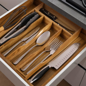 oridom expandable organizer in a wide drawer demonstrating 95 percent fit across standard sizes