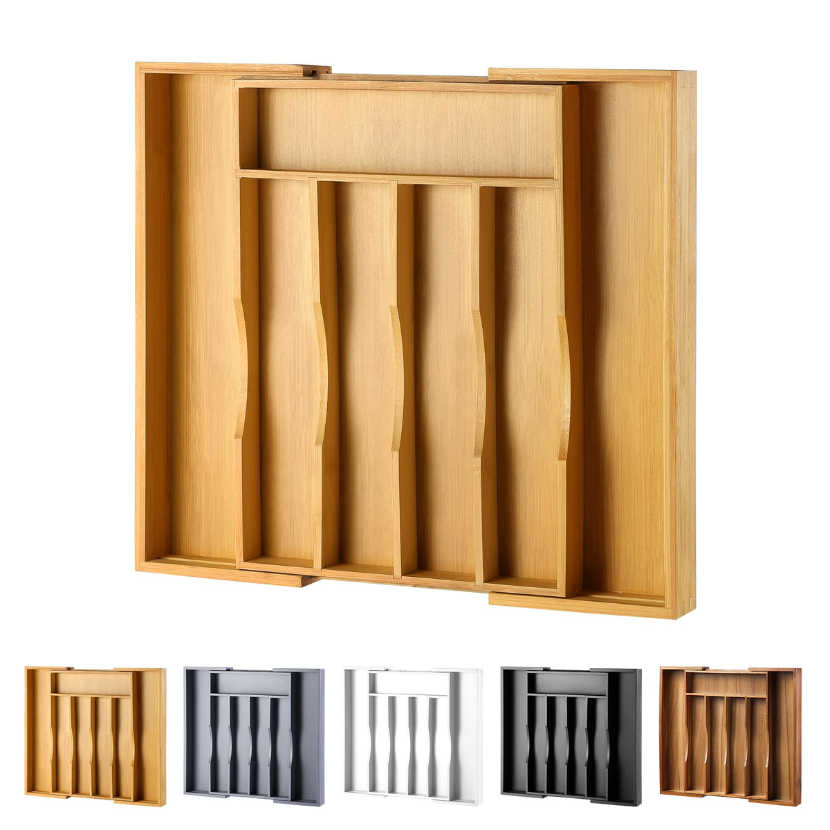 oridom expandable bamboo drawer organizer closed view showing neat flatware arrangement for quick access