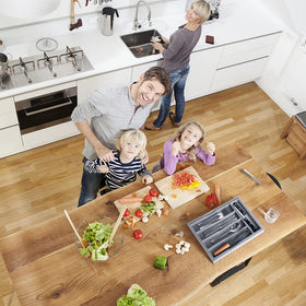 Oridom expandable bamboo drawer organizer grey compact design fits most drawers.