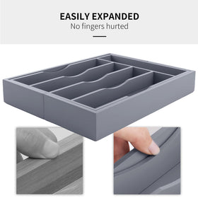 Oridom expandable bamboo drawer organizer grey with smooth surface for simple cleaning.