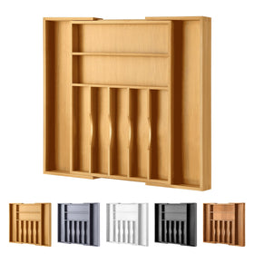 Oridom bamboo organizer expanded in front view showing full utensil visibility