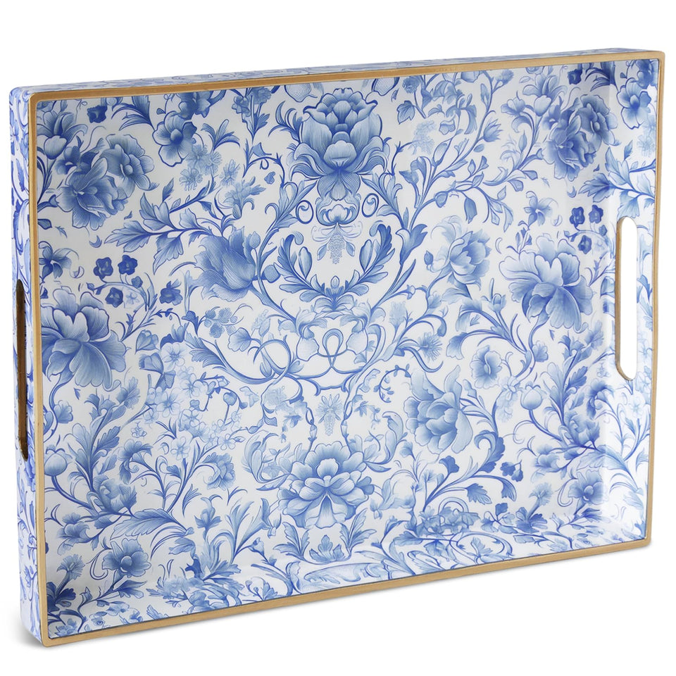 ORIGTRAY serving tray with blue peony design for refined table service.