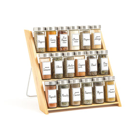 Orii 18-jar bamboo spice rack on countertop for organized cooking