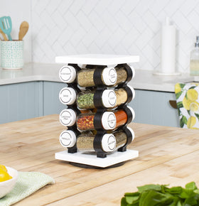 Rotating base provides easy jar access during cooking.