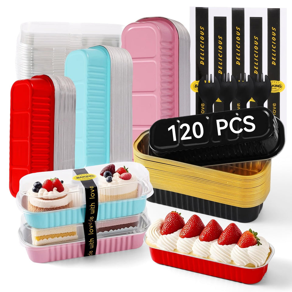 Orlashop mini loaf pans with lids and spoons in mixed colors for party-ready baking.