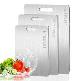 Ormark 3-pack stainless steel cutting boards set for versatile kitchen tasks.
