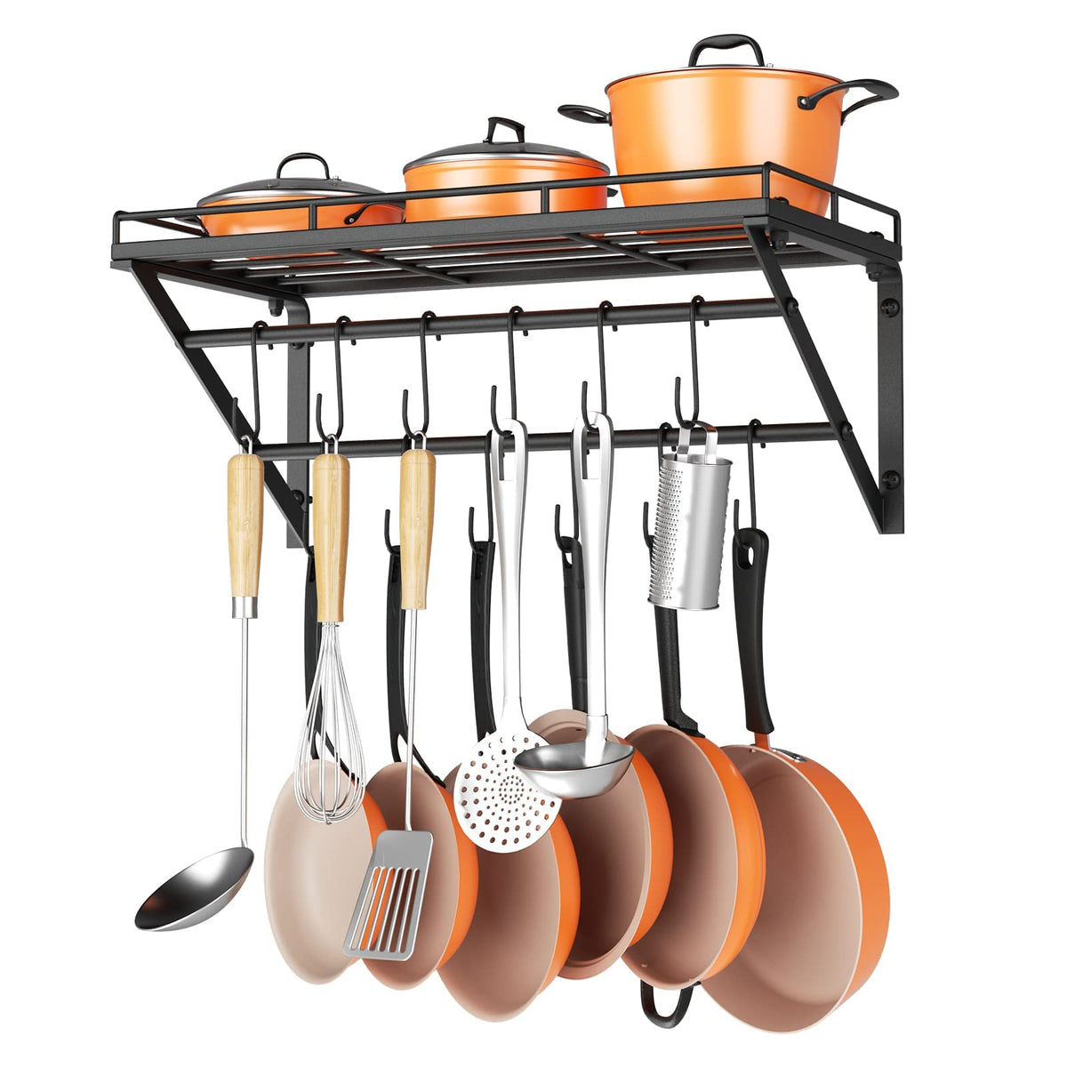 OROPY 23-inch wall-mounted pot rack with two-tier rails for organized cookware and easy access