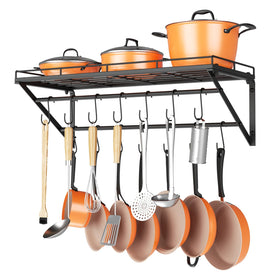 OROPY 31-inch pot rack with shelf keeps cookware organized and accessible