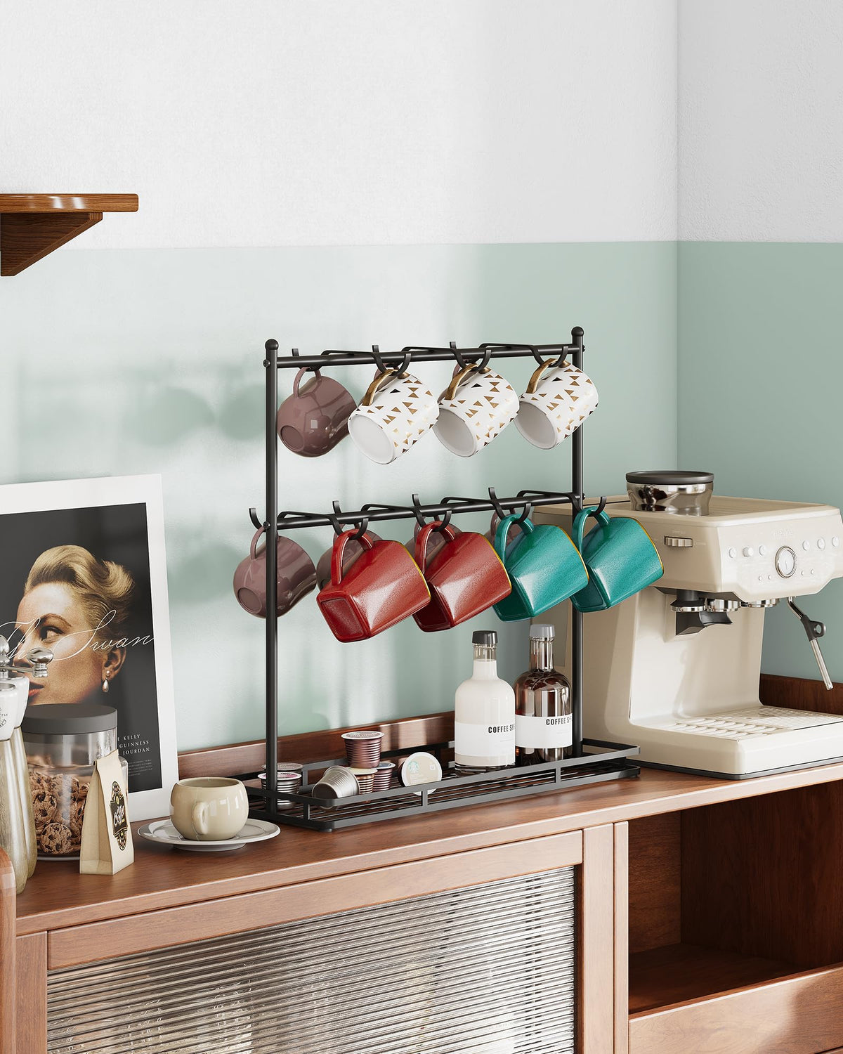 OROPY mug tree with anti-slip pads keeps mugs secure on any surface