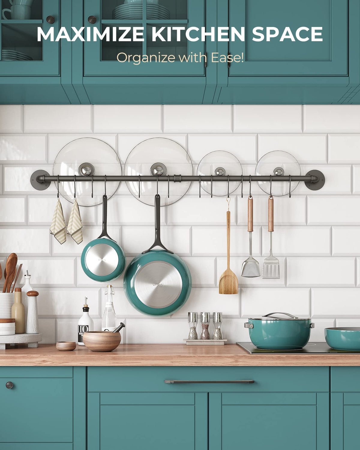OROPY detachable pans hanging rail enabling flexible kitchen layout