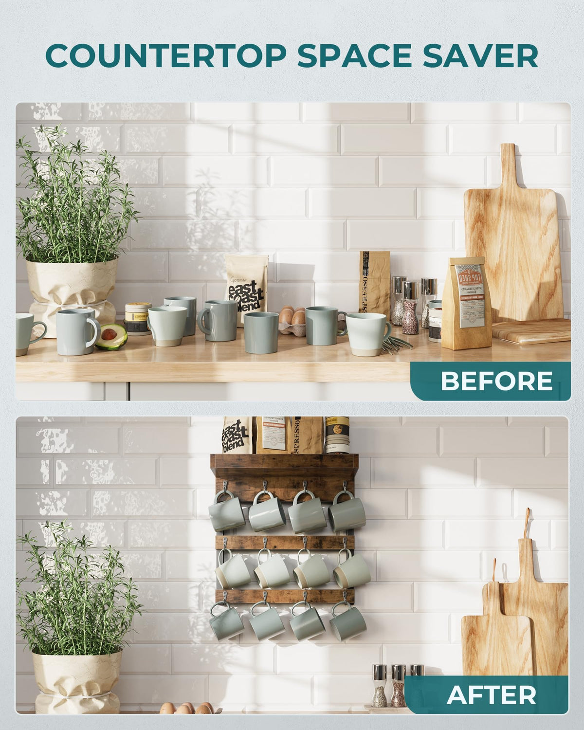 OROPY mug rack keeps daily mugs within reach and enhances counter aesthetics.