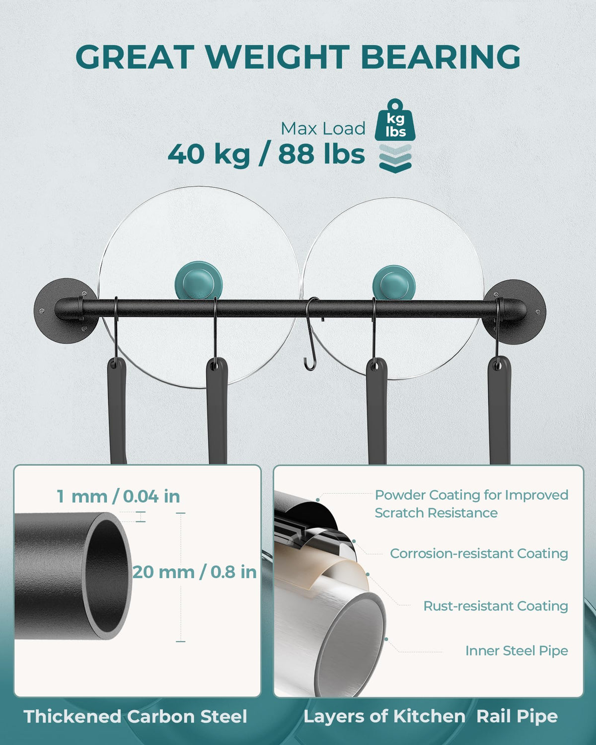 OROPY multiuse wall hanger supports towels, mugs, and plants alongside cookware.