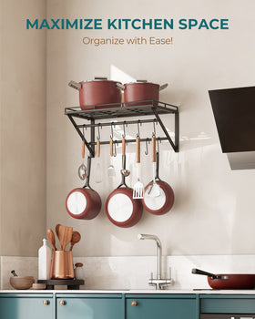 OROPY pot rack with 12 S hooks keeps pans and utensils within reach
