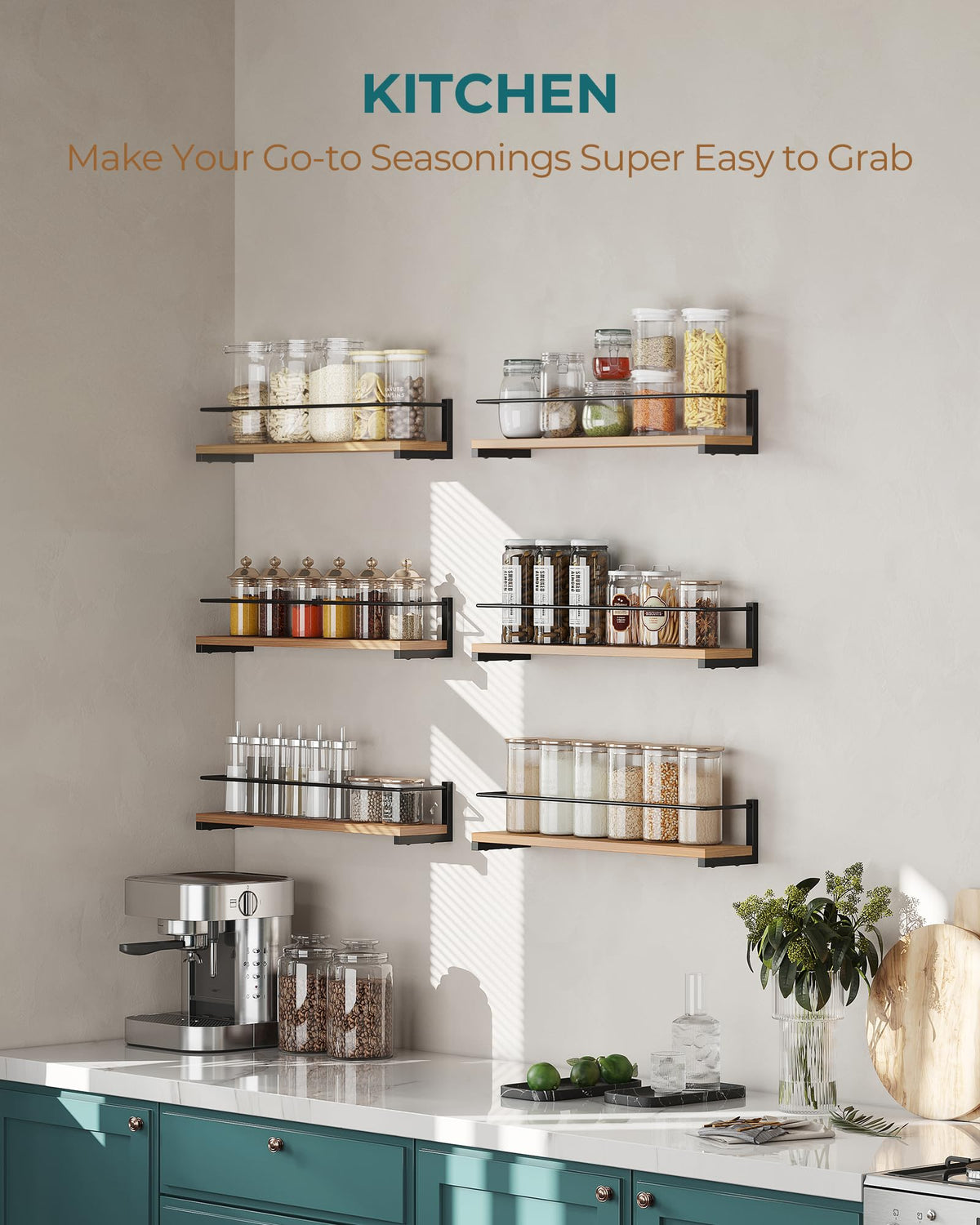 OROPY wooden spice rack featuring durable pine and metal frame