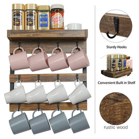 Sturdy MDF and iron frame provide durable support for mugs on display.