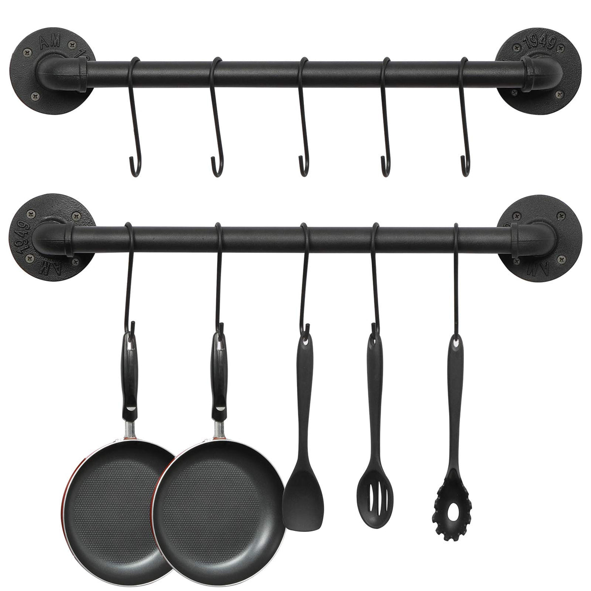OROPY wall-mounted pot rack with 21-inch rail keeps pots organized and within reach.