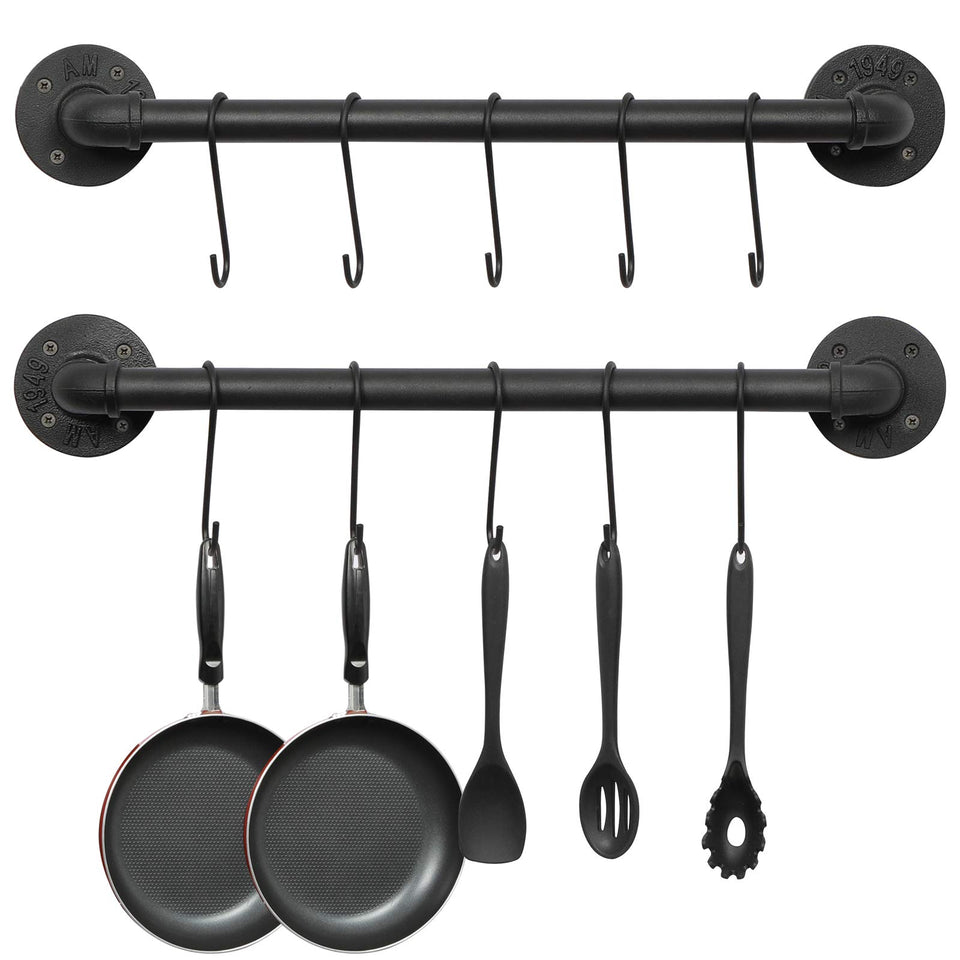 OROPY wall-mounted pot rack with 21-inch rail keeps pots organized and within reach.