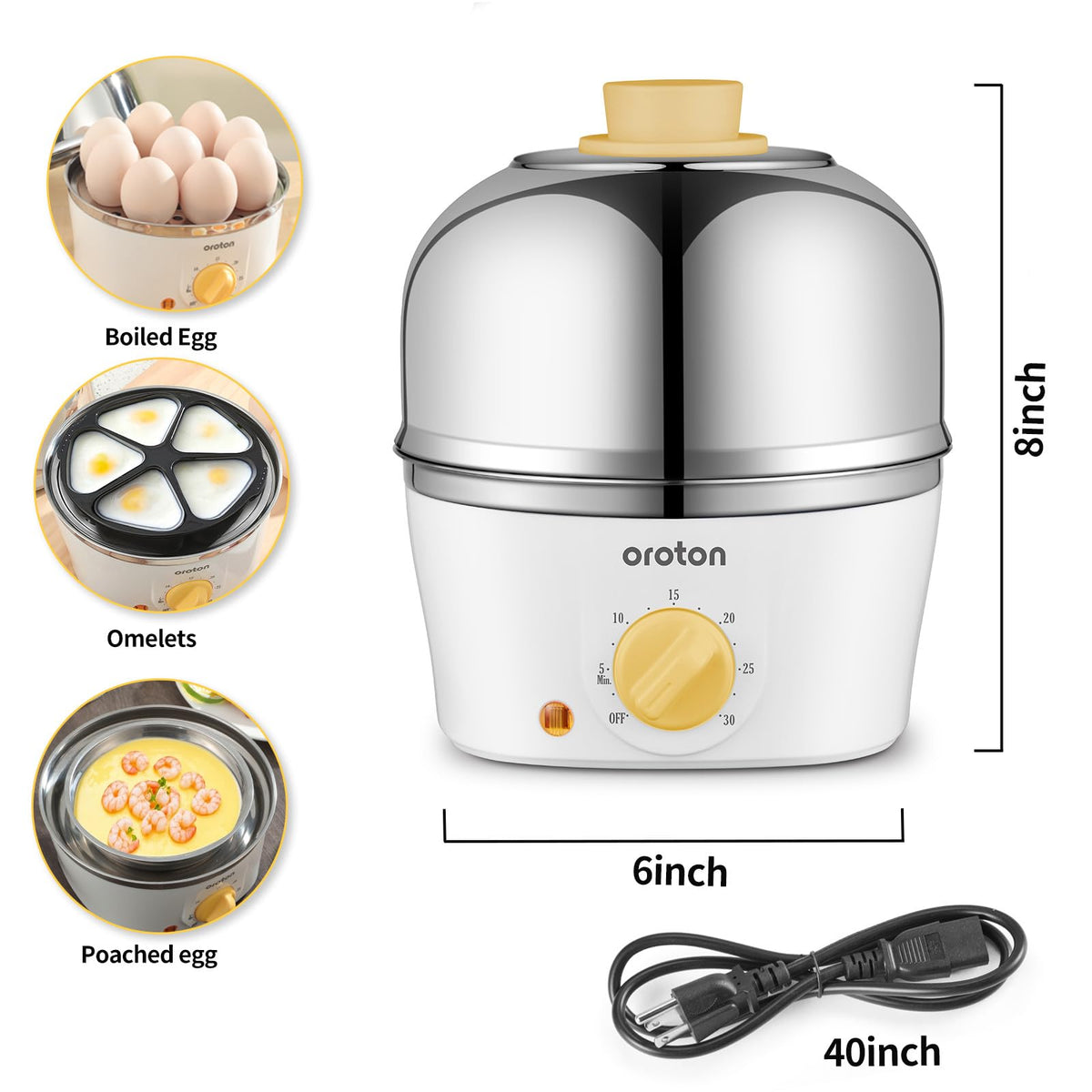 Oroton 9-Egg Cooker control knob for precise soft, medium, or hard boil settings.