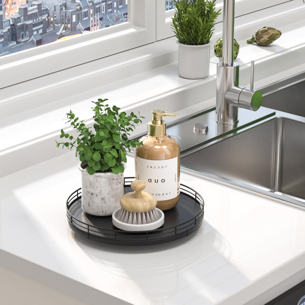 Oroyutor oak lazy susan cabinet organizer decluttering shelves with style.