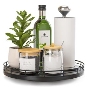 Oroyutor 10-inch oak lazy susan top view showing wood grain and rotation-friendly design for kitchen use.
