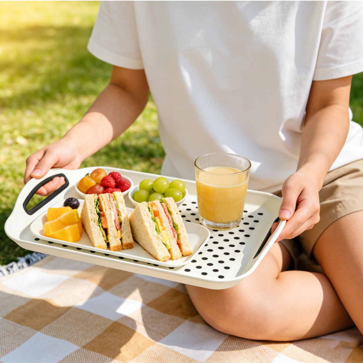 Orpomea lap tray fits a 10-inch plate for couch dining.