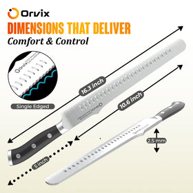 ORVIX bread knife full-tang ergonomic handle for balanced, comfortable slicing.