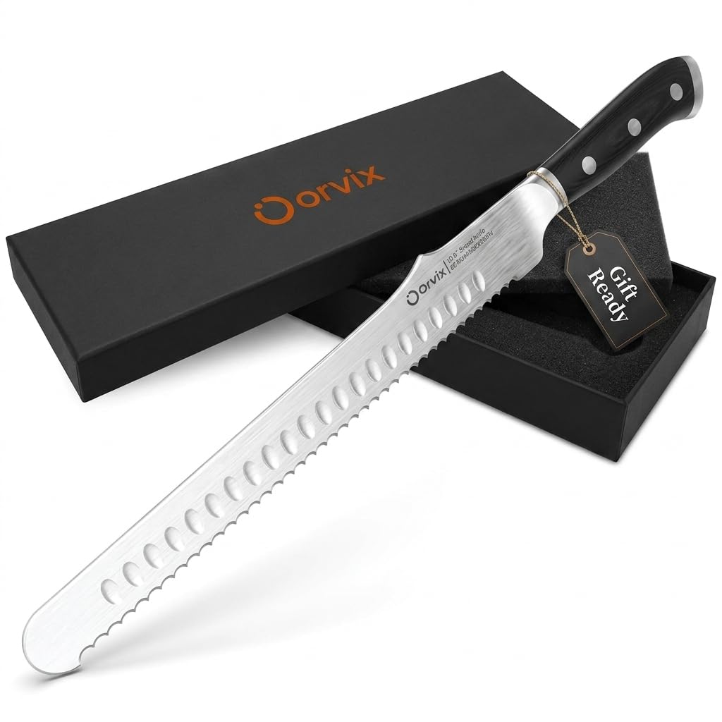 ORVIX bread knife serrated-106in blade for precise crust-cutting and clean slices.