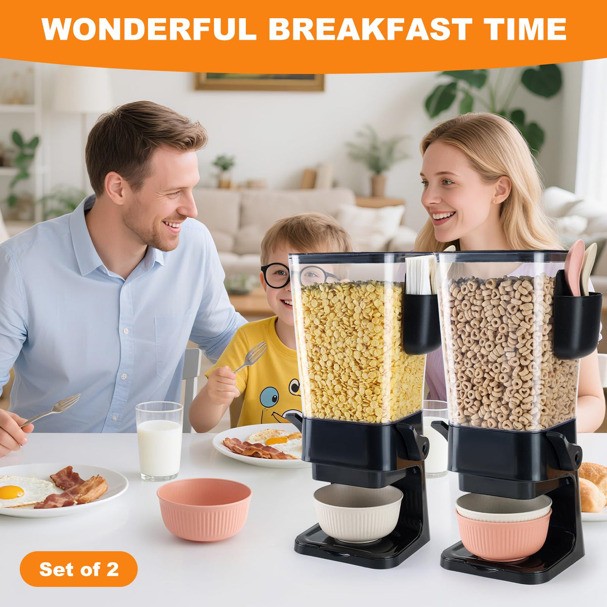 Osacoe wheat-straw bowls paired with the dispenser illustrate quick, mess-free breakfasts.
