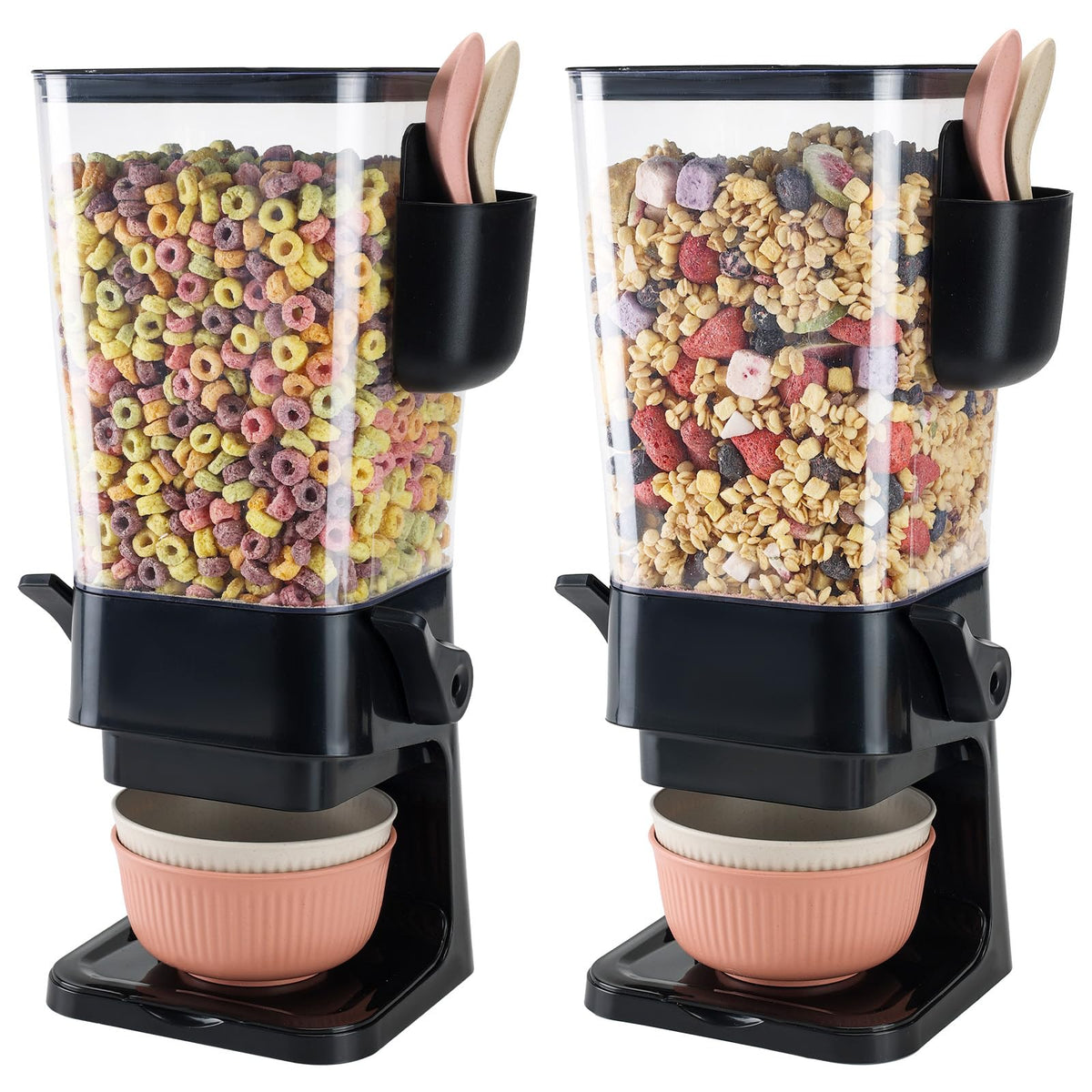Osacoe cereal dispenser countertop black 2-pack keeps cereals organized and fresh at hand.