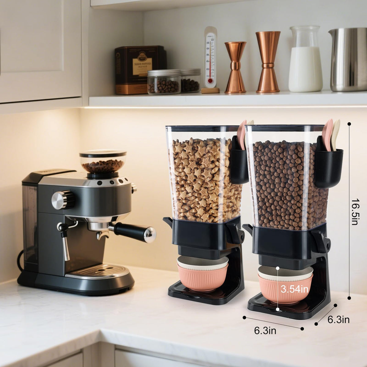 Osacoe spoons-wheat-straw next to the dispenser highlight easy scooping and portion control.