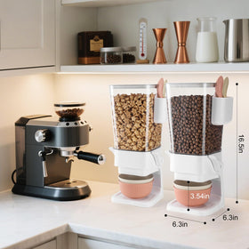 Osacoe wheat-straw bowls and spoons accompany each dispenser for a tidy table.