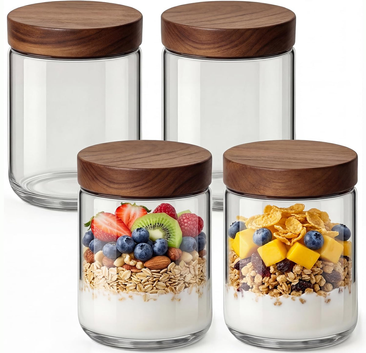 Osfel 16oz jar with lid for overnight oats prep and fridge storage.