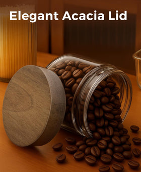 Osfel glass mason jar with acacia wood lid for airtight storage.