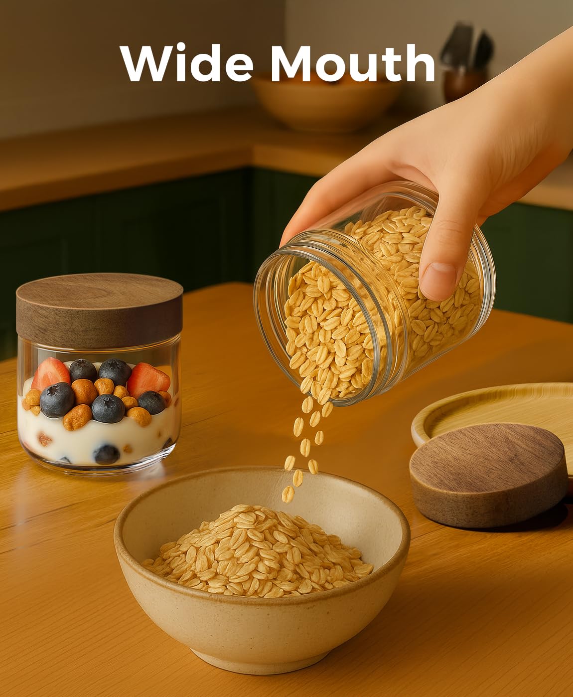 Osfel multi-use jars store snacks and spices neatly.