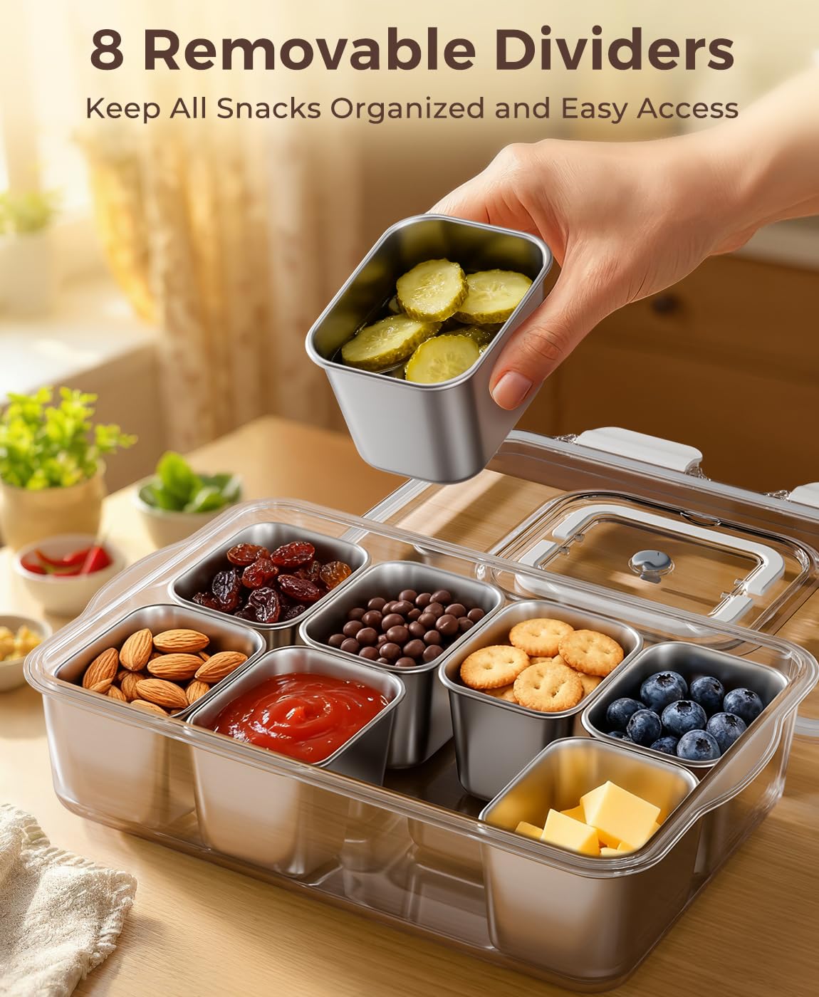 Osfel Snackle Box portable handle for easy carry to beach, picnic, or game day.