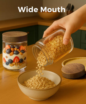 Osfel jars used for yogurt, chia pudding, and salads in a stylish kitchen