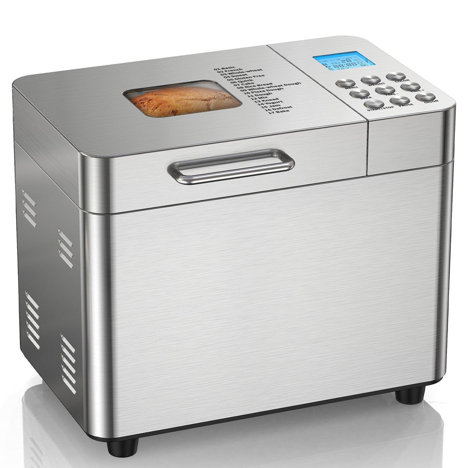 OSIPOTO 2lb bread-maker front view, compact stainless design ideal for home baking.