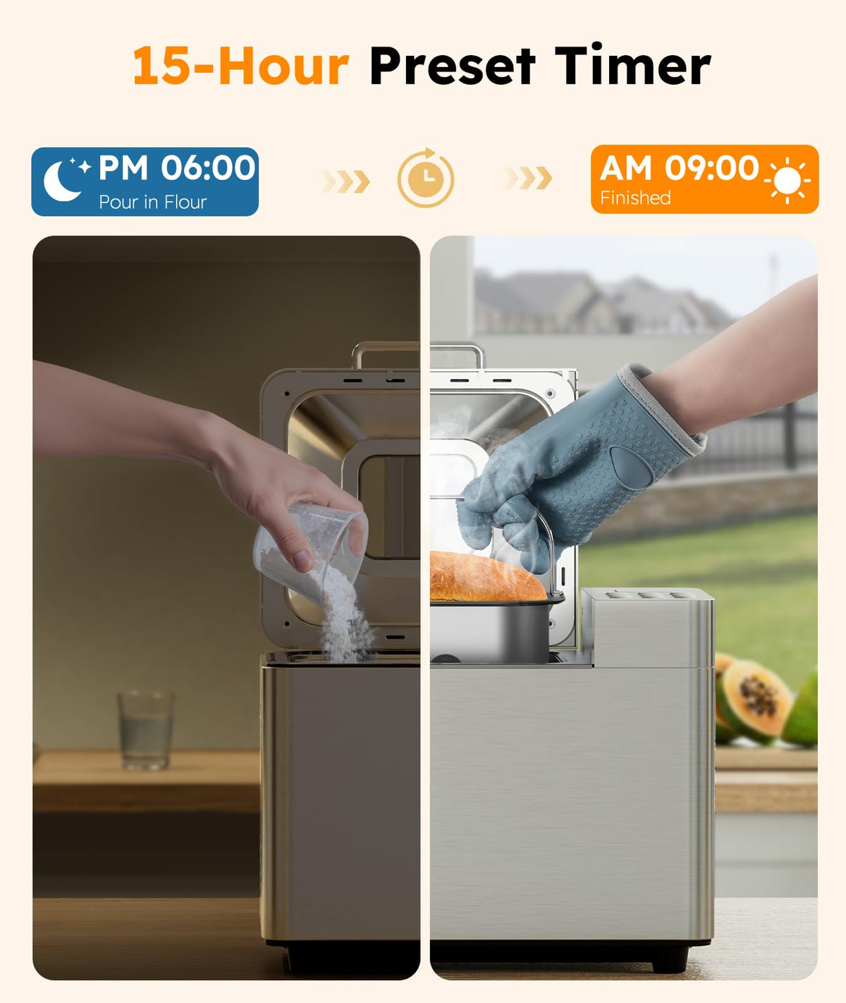 OSIPOTO 600W motor with quiet operation enables steady, peaceful home baking.