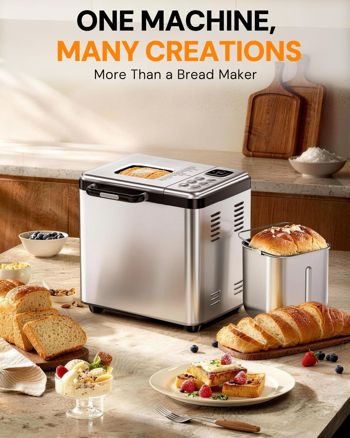 OSIPOTO bread maker programmed with a 15-hour delay timer for convenience.